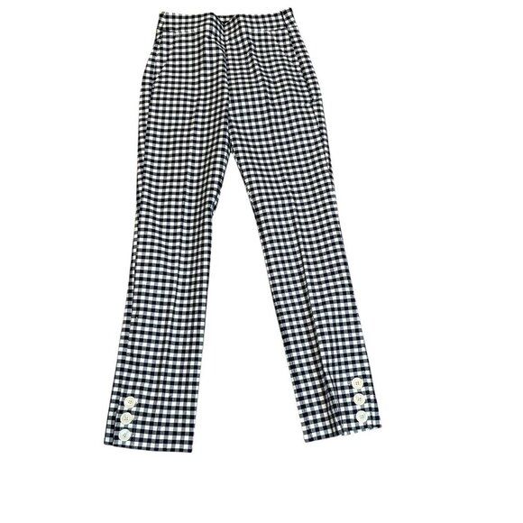 J Crew Navy Blue Gingham Check Remi Ankle Pants Button Detail Size 4T - Picture 2 of 11
